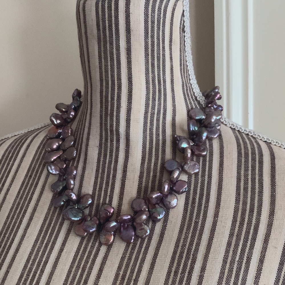 Peacock Purple Baroque Pearl Short Chunky Necklace Iridescent OOAK Rare Tahitian - Picture 4 of 16